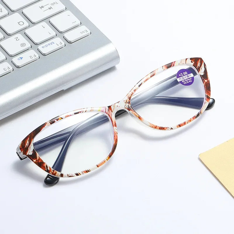 Femlion Printed Frame Anti-Blue Light Reading Glasses for Women, +1.0 to +4.0