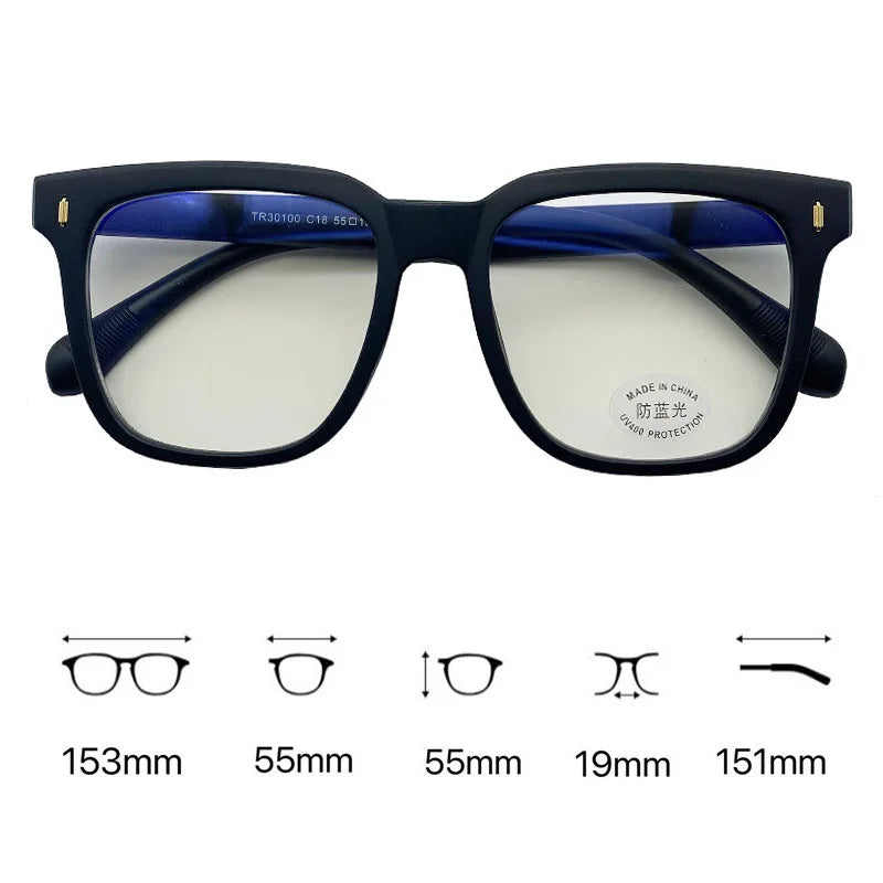 Femlion Oversized Blue Light Blocking Prescription Eyeglasses - Luxury Big Frame Diopter Lens