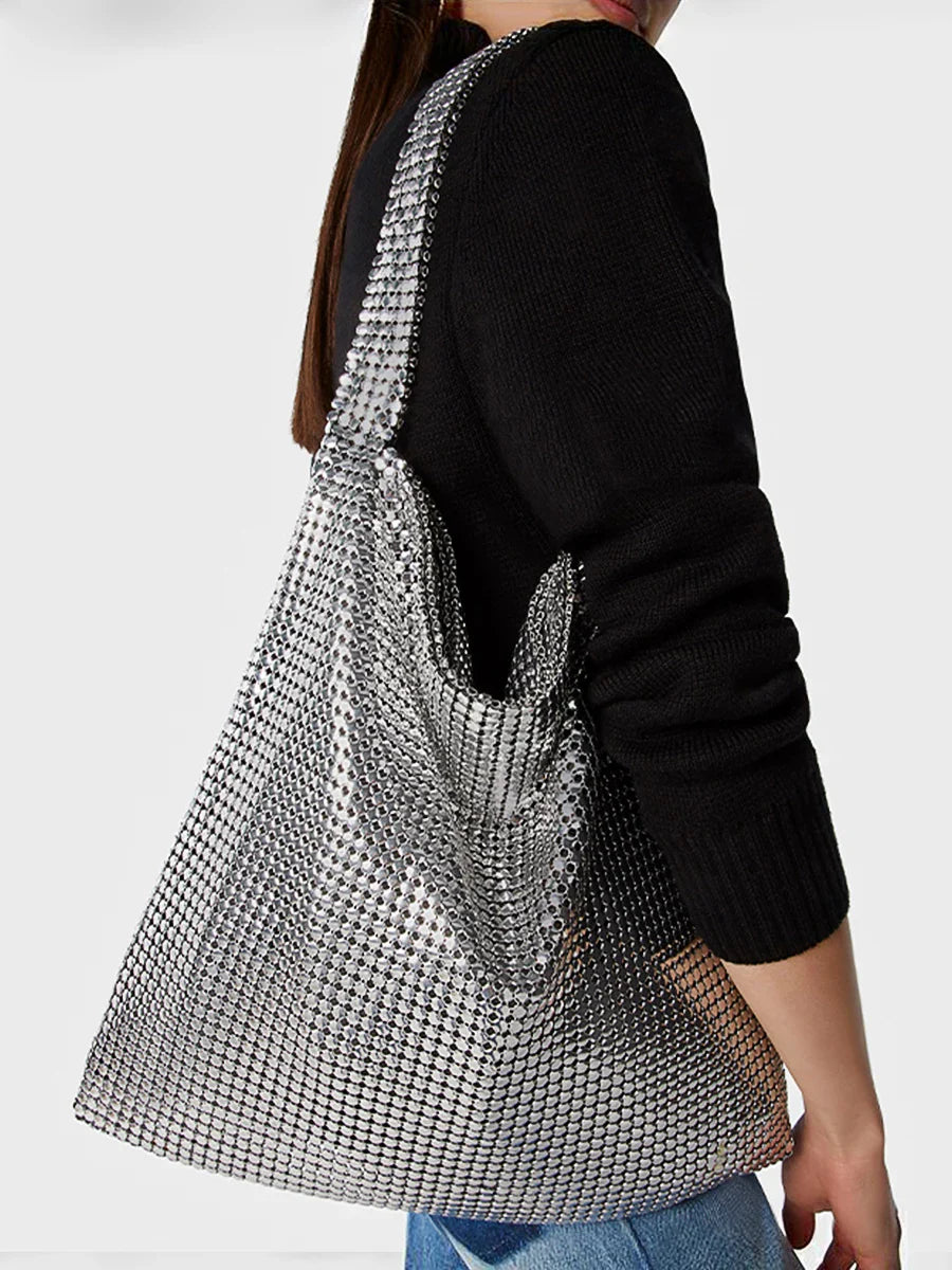 Femlion Silver Mesh Shoulder Bag with Wide Strap for Party Femlion Product