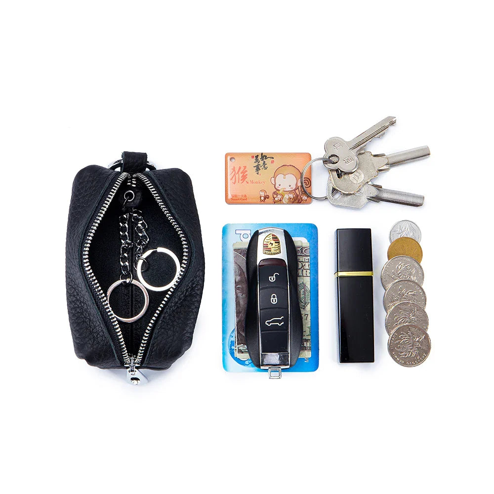 Femlion Leather Key Holder with Double Key Chains - Mini Wallet & Coin Purse