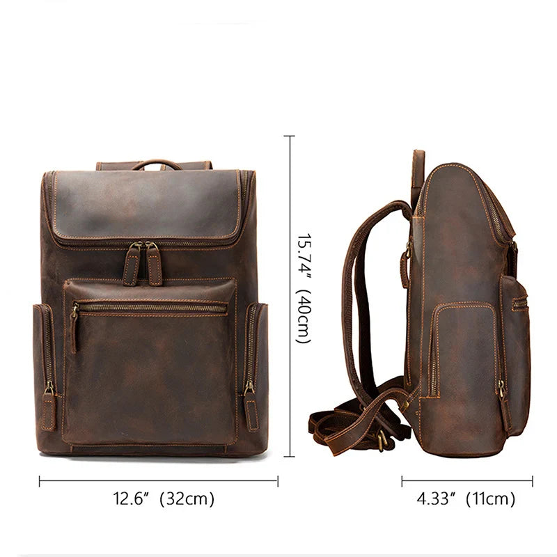 Femlion Vintage Leather Backpack Men's Laptop Daypack Travel Bag Luxe Designer Fashion Bagpack