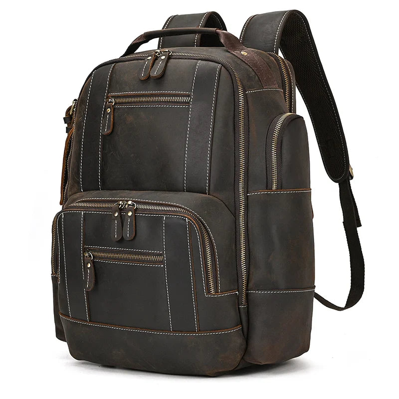 Femlion Men's Genuine Leather Luxury Backpack with Large Capacity for Travel and Laptop