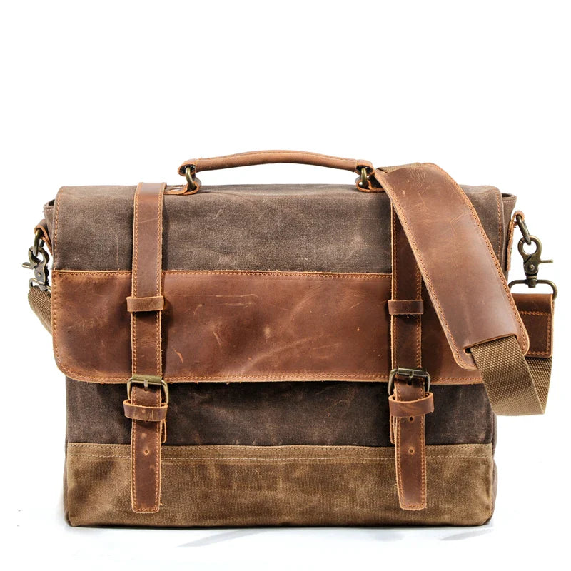 Femlion Vintage Canvas Leather Briefcase Men's 14" Laptop Messenger Bag