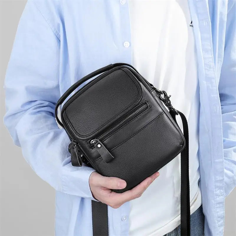 Femlion Genuine Leather Men's Mini Shoulder Bag, Waterproof Crossbody Phone Bag