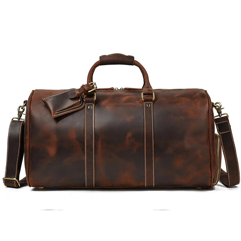 Femlion Vintage Leather Travel Duffle Bag for Men - Weekend Bag with Shoe Pocket