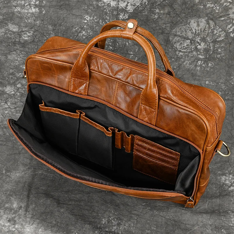 Femlion Genuine Leather Men Business Messenger Bag for 15.6" Laptop