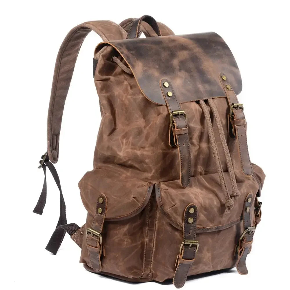 Femlion Vintage Canvas Leather Backpack with Laptop Compartment