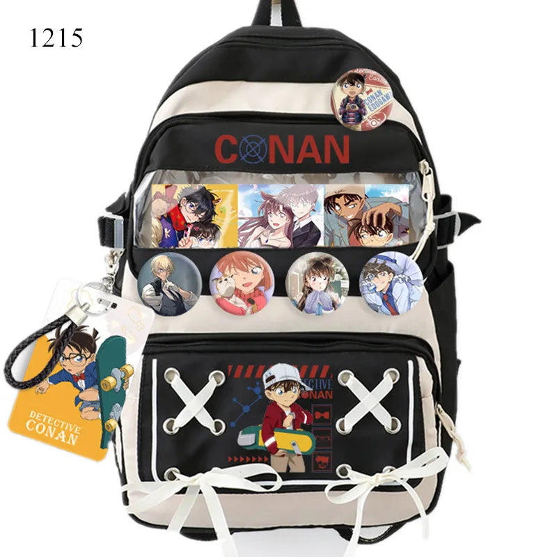 Femlion Detective Conan Anime Badge Backpack for Student School & Travel