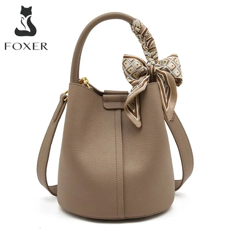 Femlion Simple Bucket Crossbody Handbag Microfiber Leather Shoulder Bag for Women