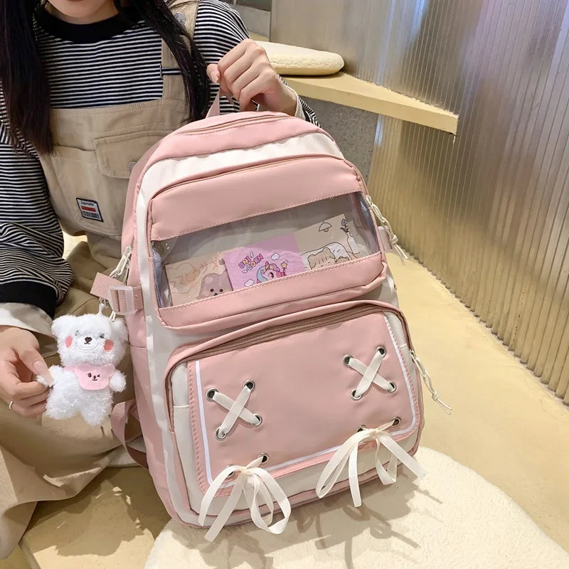 Femlion Transparent Lolita Bowtie Backpack for School and Daily Cute Style