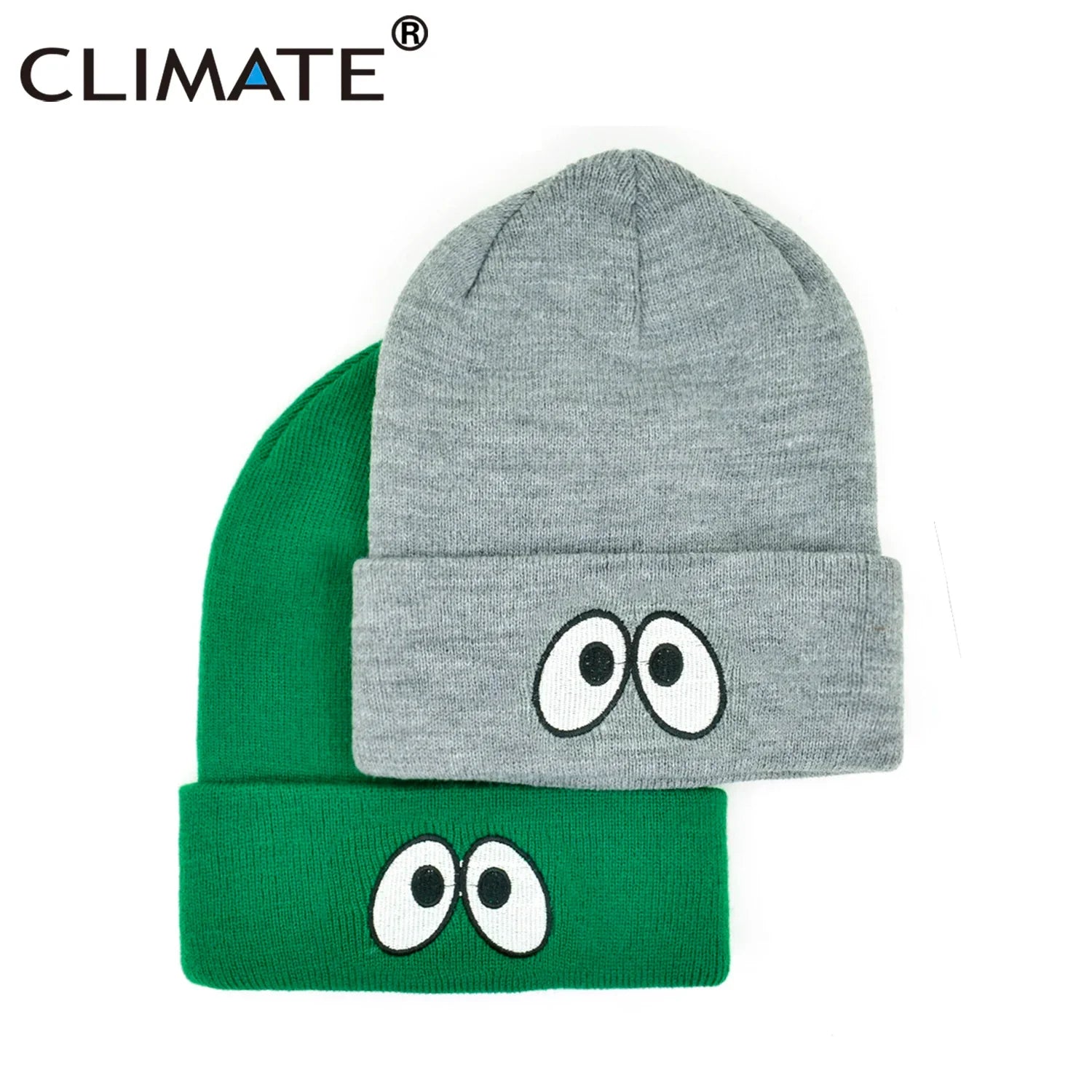 Femlion Green Knit Beanie Winter Hat Men Women Cute Eyes Warm Cap