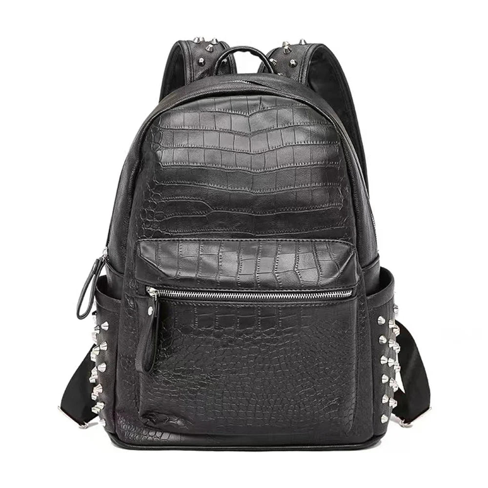 Femlion Alligator Laptop Bag Travel Backpack Unisex Large Capacity Daypack Black