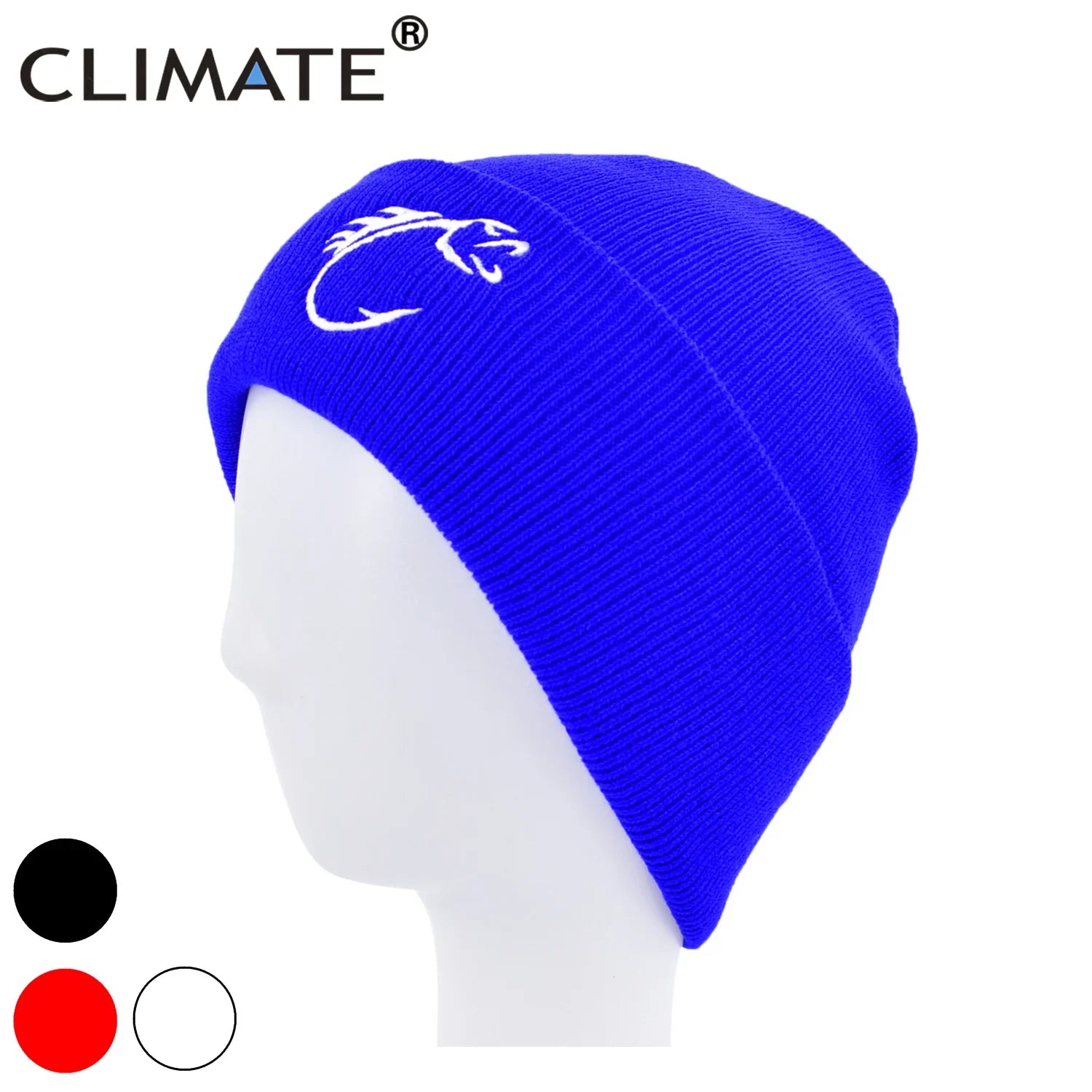 Femlion Black Knit Fish Hook Beanie: Warm HipHop Hat for Winter Fishing