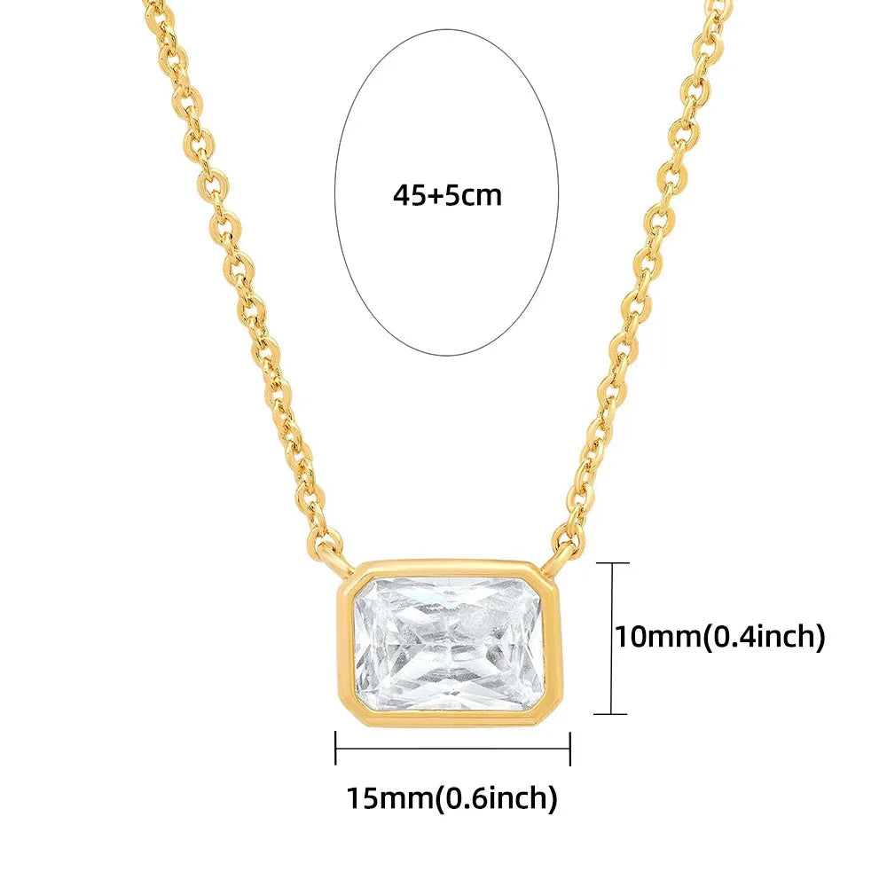 Femlion Zircon Crystal Pendant Necklace Stainless Steel Clavicle Chain Jewelry