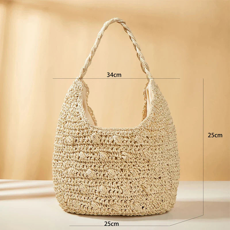 Femlion Woven Straw Shoulder Bag Women's Handbag Beach Tote Purse