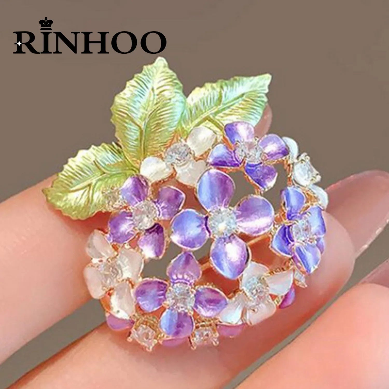 Femlion Purple Enamel Hydrangea Flower Brooch: Elegant Floral Bouquet Pin