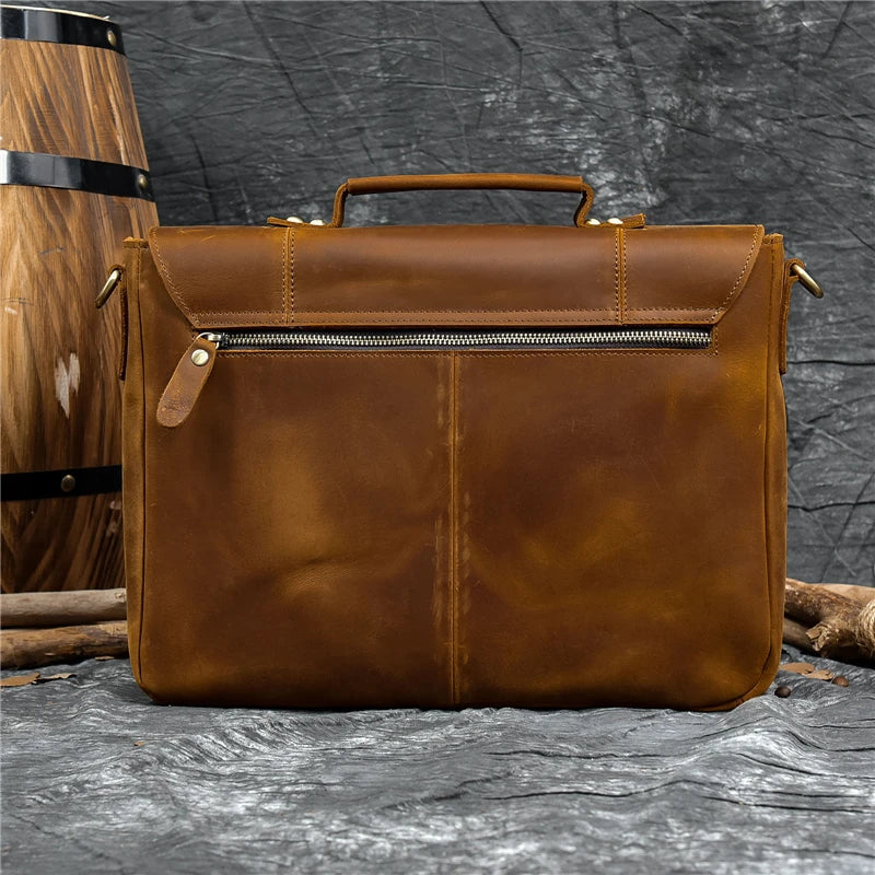 Femlion Leather Briefcase: Stylish Laptop Bag for Business Travel & Crossbody Handbag