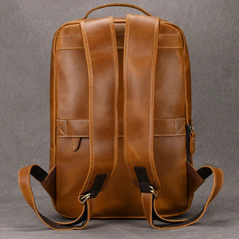 Femlion Men's Genuine Leather Backpack 15.6" Laptop Travel Bag