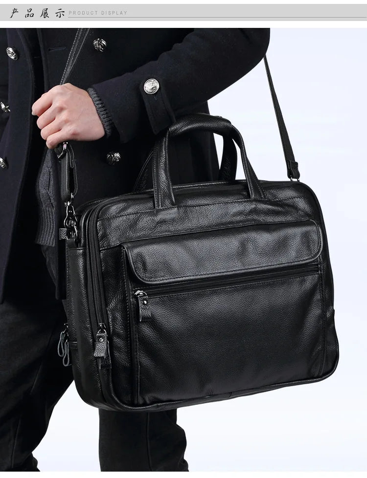 Femlion Leather Briefcase: Men's Laptop Business Handbag & Shoulder Bag