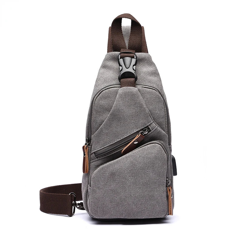 Femlion Canvas Small Chest Bag with USB Interface: Stylish Men's Crossbody Bag