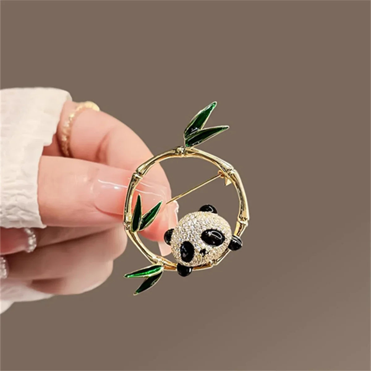 Femlion Chinese Panda Enamel Brooch - Cute Cartoon Hugging Bamboo Pin