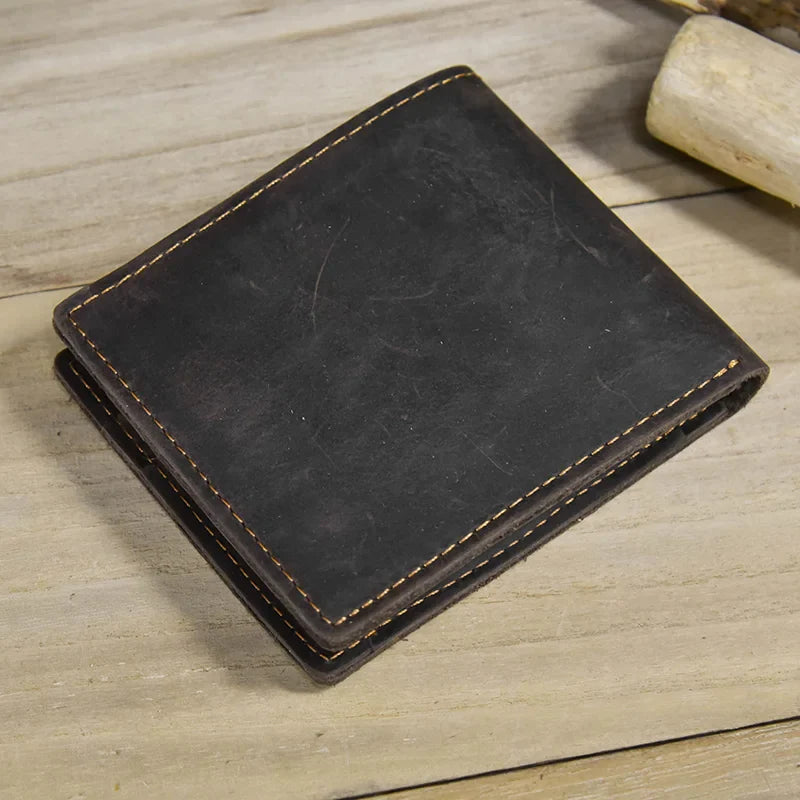 Femlion Men's Slim Leather Short Wallet - Real Cowskin, Minimalist Design & Card Holder