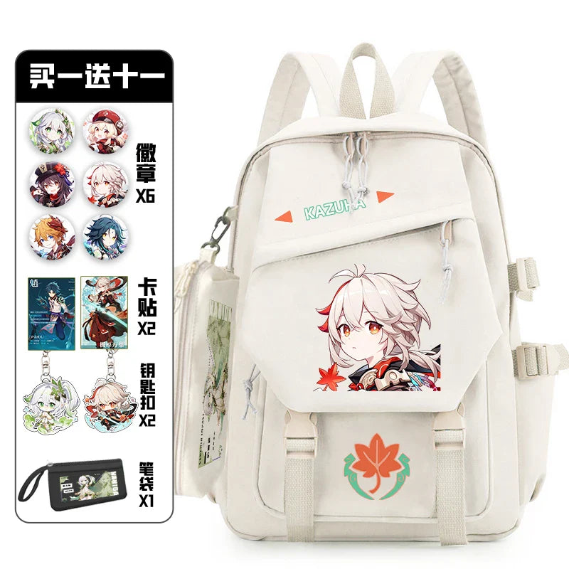 Femlion 11Pcs Genshin Impact Badge Set Backpack - Anime Schoolbag for Teens, Students, and Cosplay