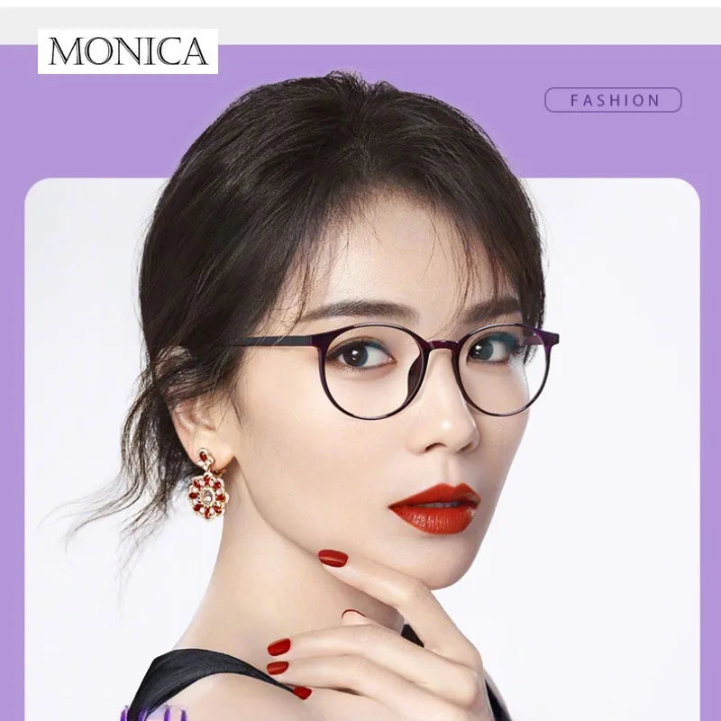 Femlion Elegant Purple Round Anti Blue Light Reading Glasses for Women