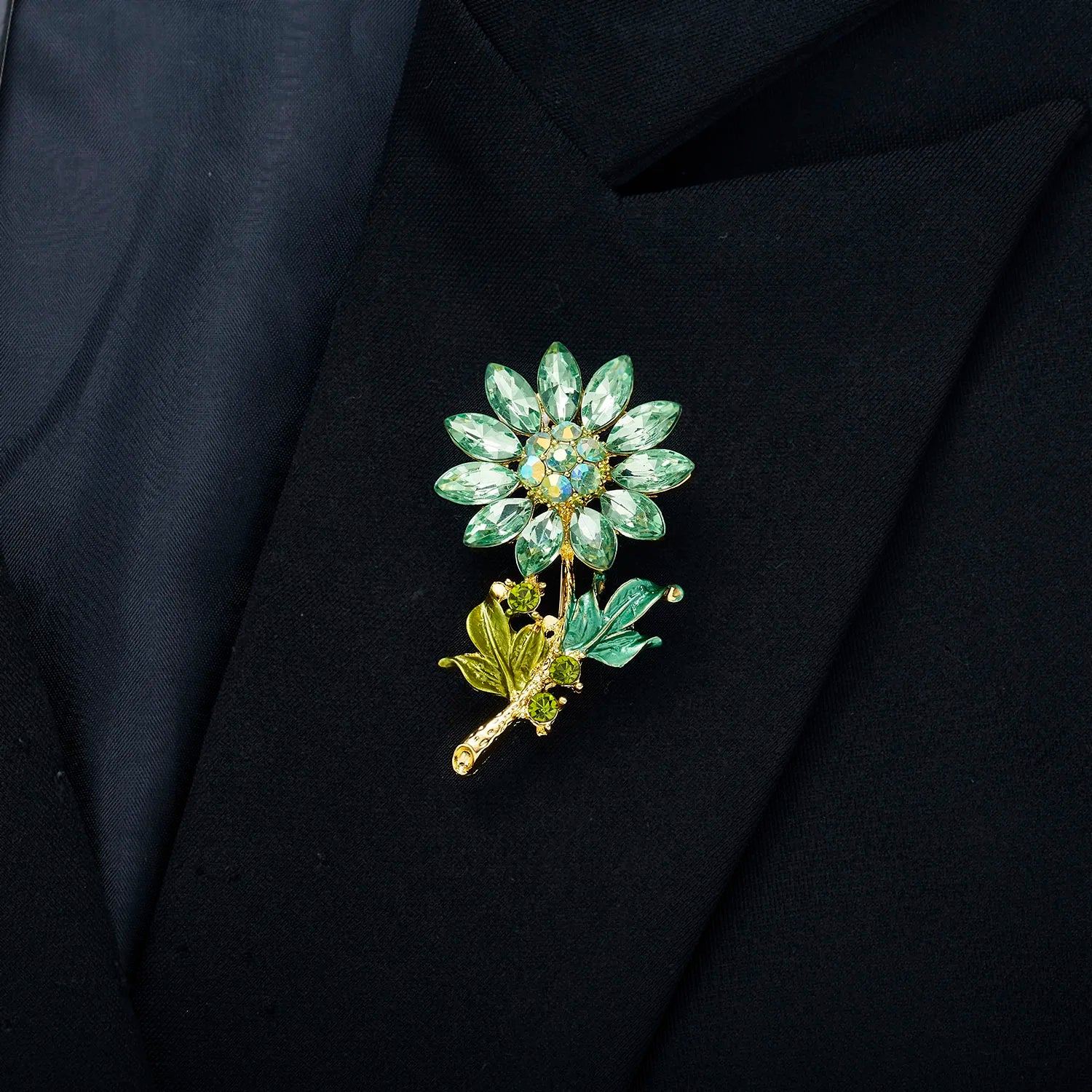 Femlion Sunflower Crystal Brooch - Enamel Flower Wedding Corsage Bouquet Pin