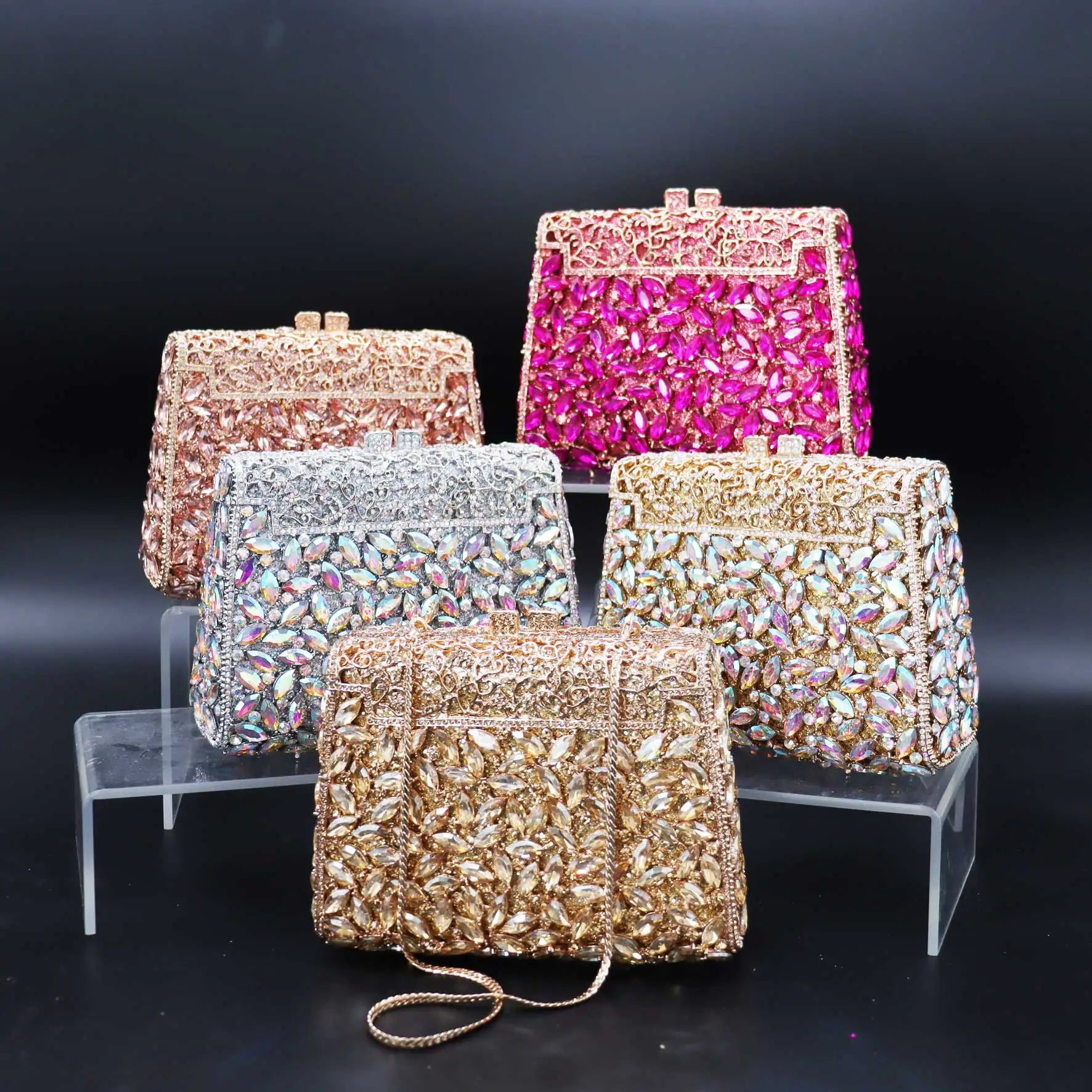 Femlion Rose Crystal Evening Clutch: Elegant Luxury Handbag for Women's Wedding & Banquet