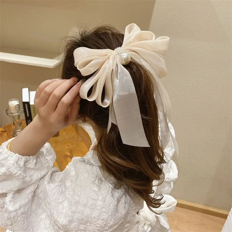 Femlion Chic Pearl Bow Hair Pin Big Size Barrettes for Girls Hair Accessories