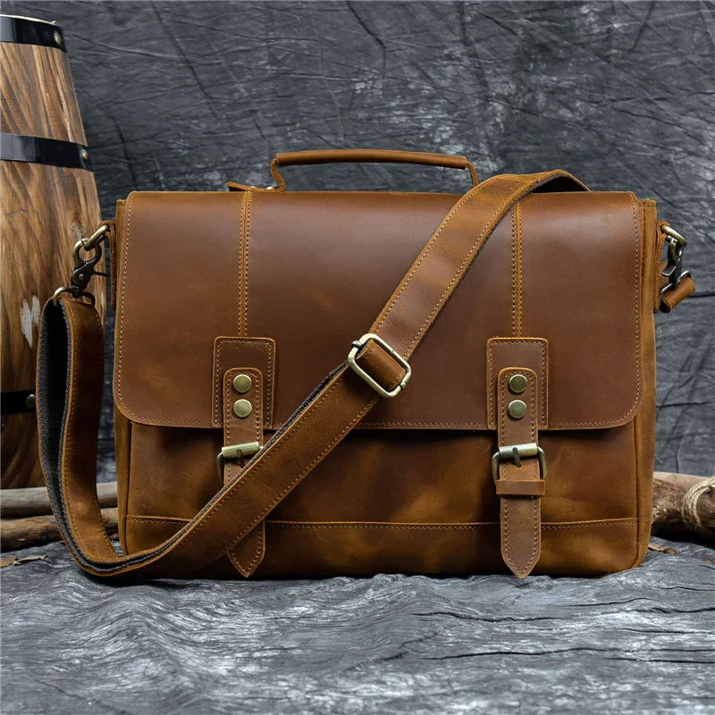 Femlion Leather Briefcase: Stylish Laptop Bag for Business Travel & Crossbody Handbag