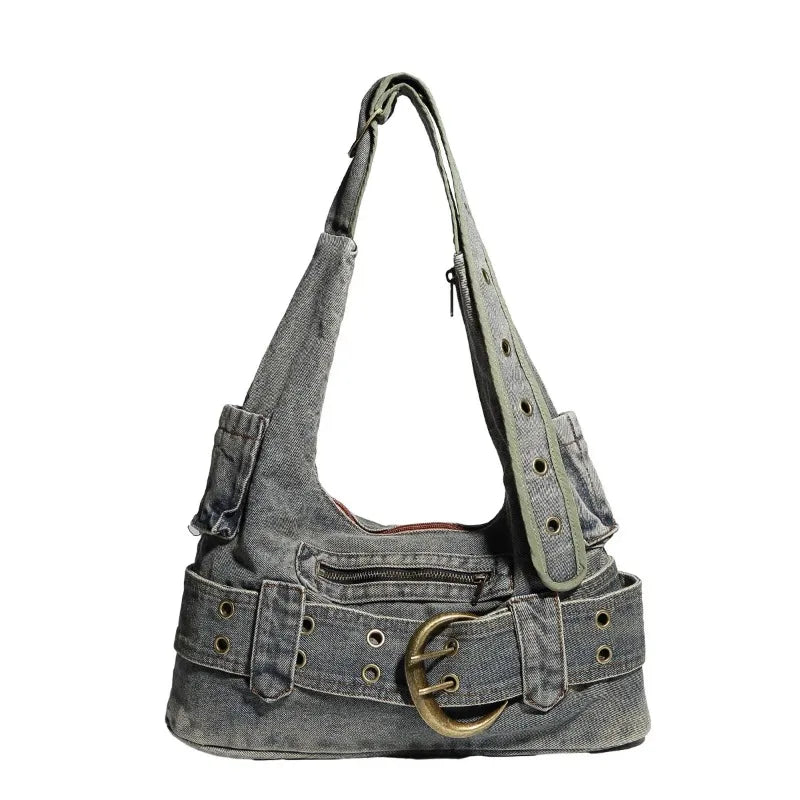 Femlion Denim Shoulder Bag: Stylish Women's Underarm Handbag for Fashionable and Versatile Looks