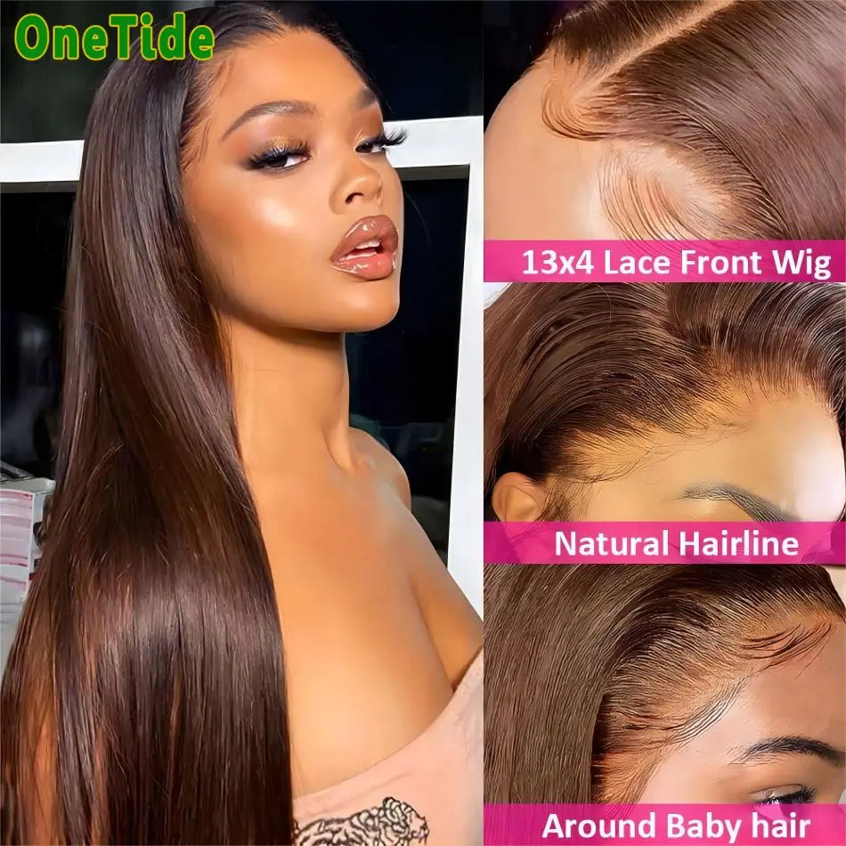 Femlion 13x4 Dark Brown Human Hair Lace Front Wig Straight Ready-To-Wear