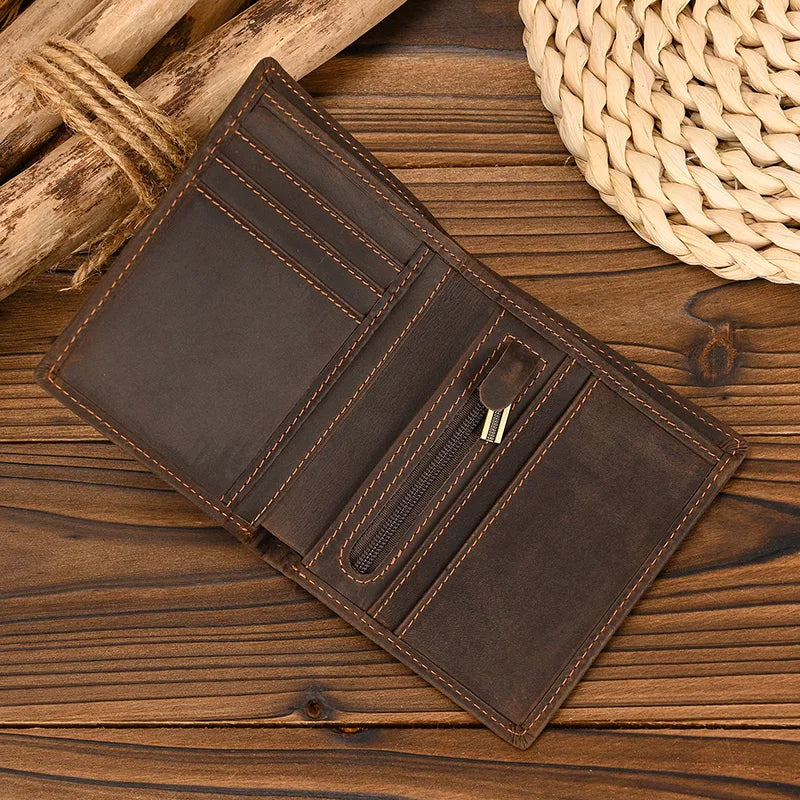 Femlion Men's Vintage Leather Short Wallet: Fashionable Luxury Brand Bussiness Purse