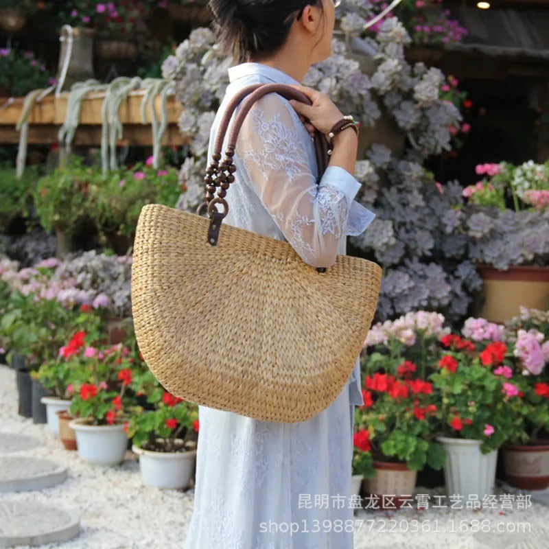 Femlion Fresh Grass Woven Shoulder Bag for Women