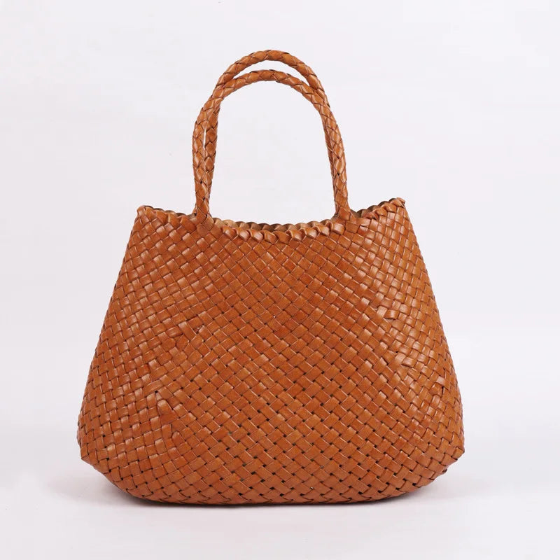 Femlion Hand-Woven Cowhide Leather Basket Bag for Women