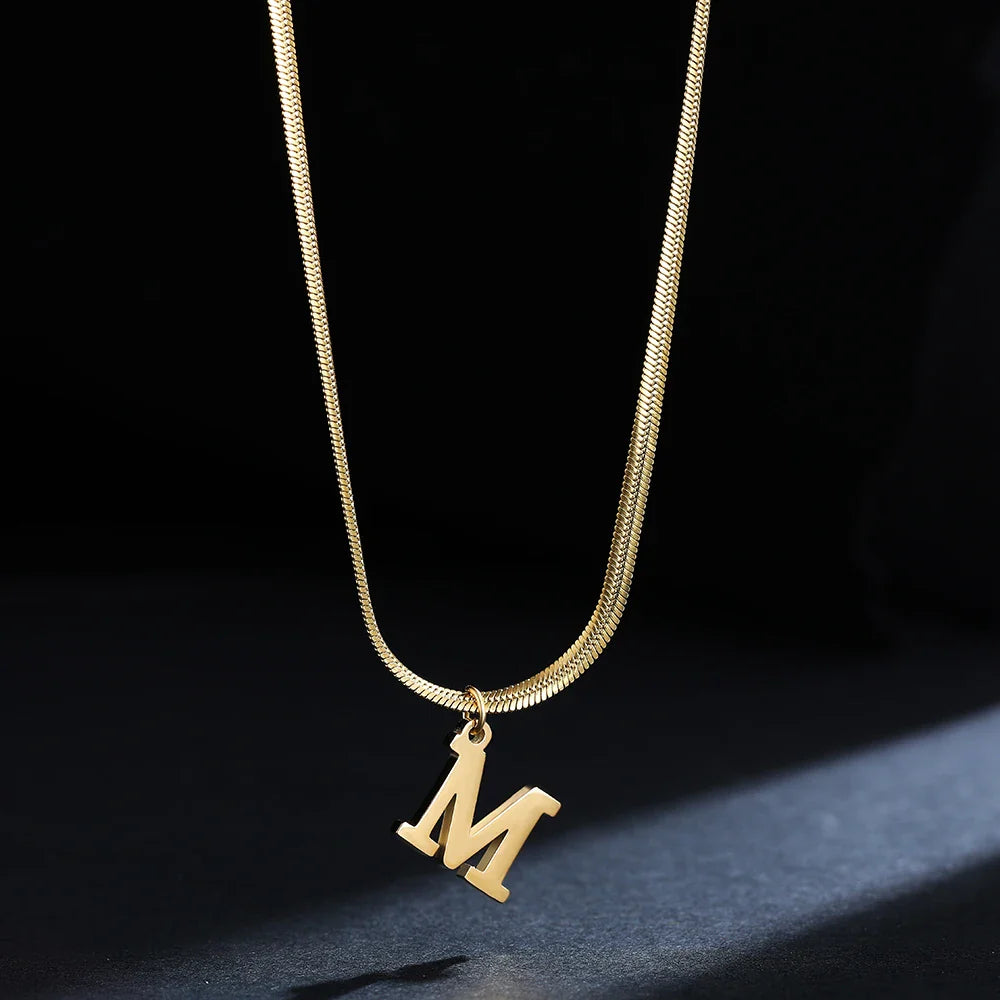 Femlion Gold Plated Stainless Steel Initial Letter Pendant Necklace for Women