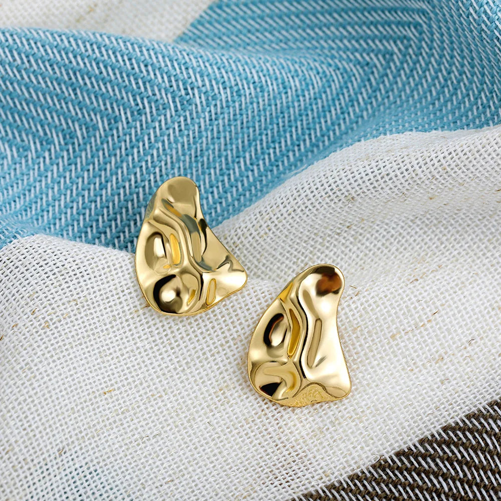 Femlion Gold Plated Hammered Rectangle Stud Earrings Statement Geometric Jewelry