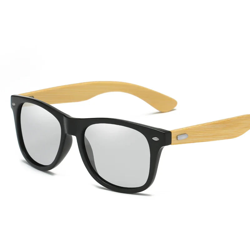 Femlion Square Bamboo Sunglasses UV400 Classic Vintage Black Eyewear for Men Women