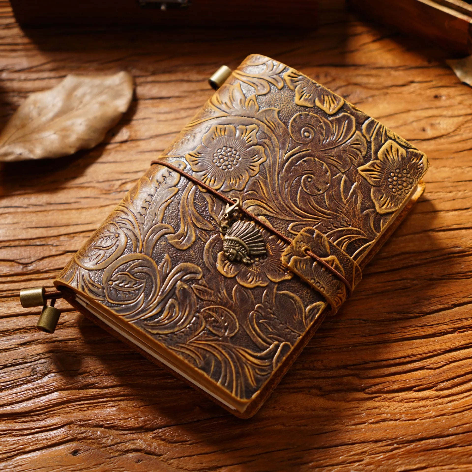 Femlion Vintage Carved Cowhide Travel Notepad | Handmade Creative Diary & Stationery Ledger