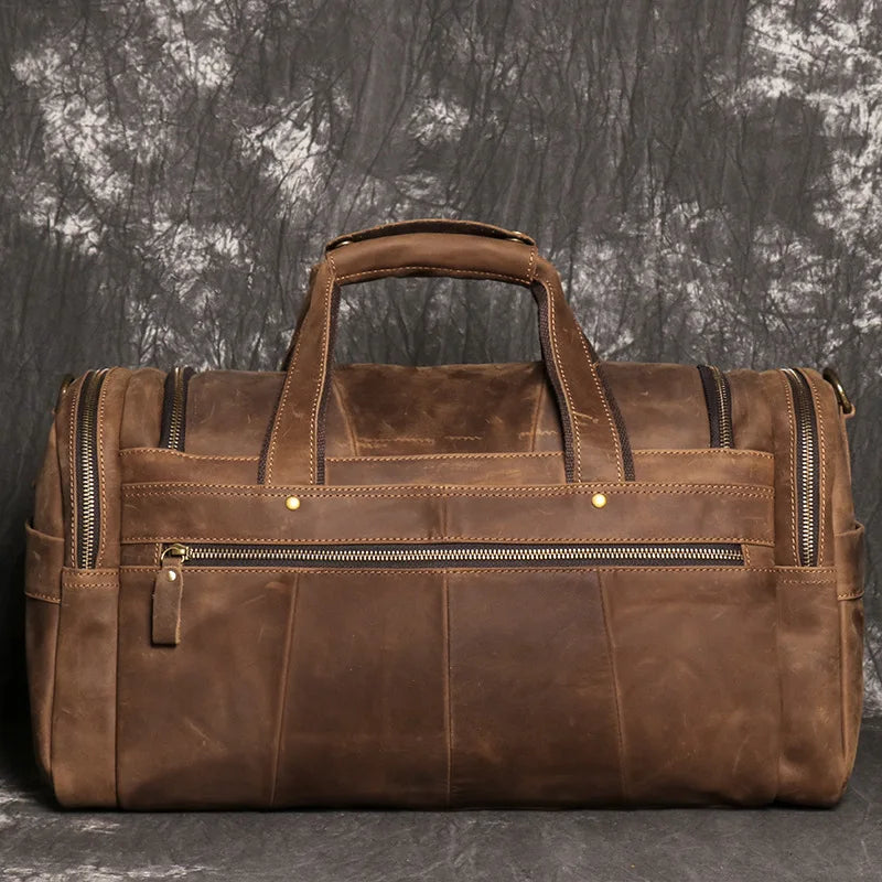 Femlion Genuine Leather Men's Gym Duffle Bag - Large Capacity Weekend Travel Bag