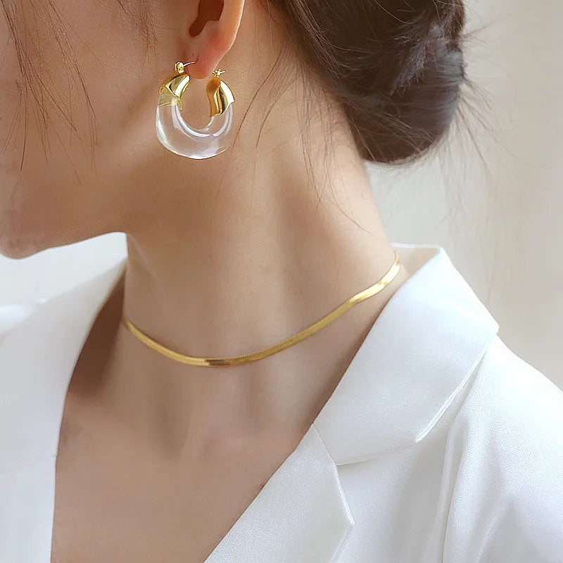 Femlion Geometric Flower Resin Hoop Earrings for Women Girls - Trendy Statement Jewelry