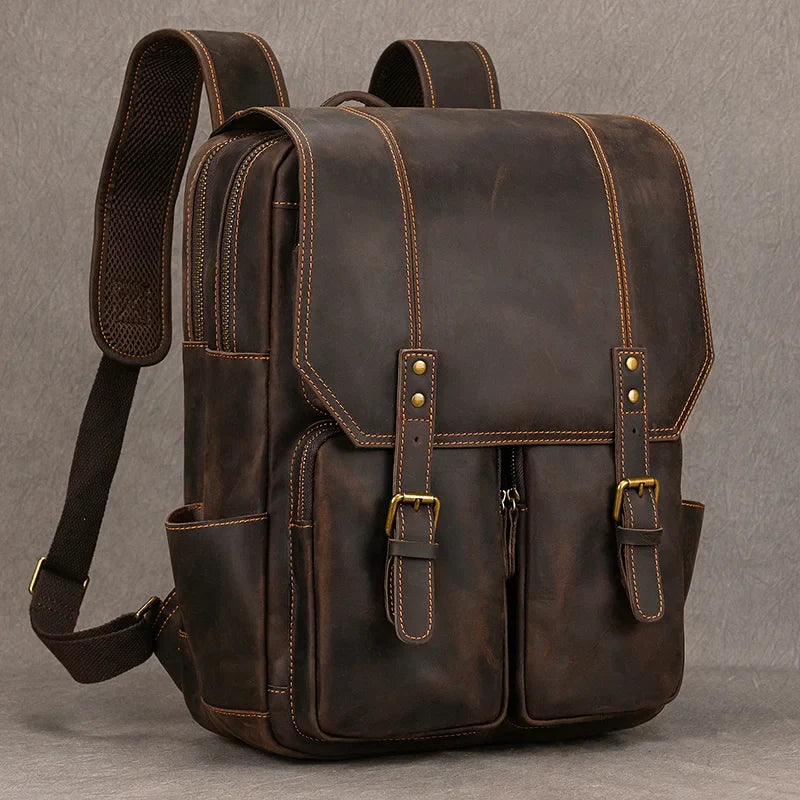 Femlion Vintage Crazy Horse Leather Laptop Backpack for Men