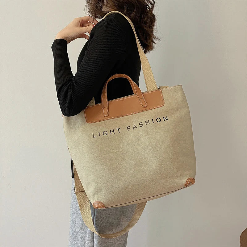 Femlion Canvas Handbag Large Tote Shoulder Bag High Quality Crossbody Travel Bag