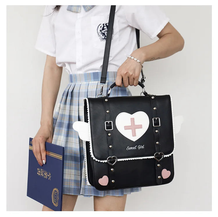 Femlion Wing Heart Cross Backpack: School, Travel, Laptop Bag for Students and Cosplay