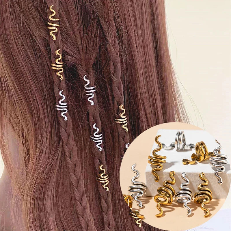 Femlion Snake Dreadlock Hair Rings Hair Accessory Hair Braid Clips Dread Locks Metal Decoration