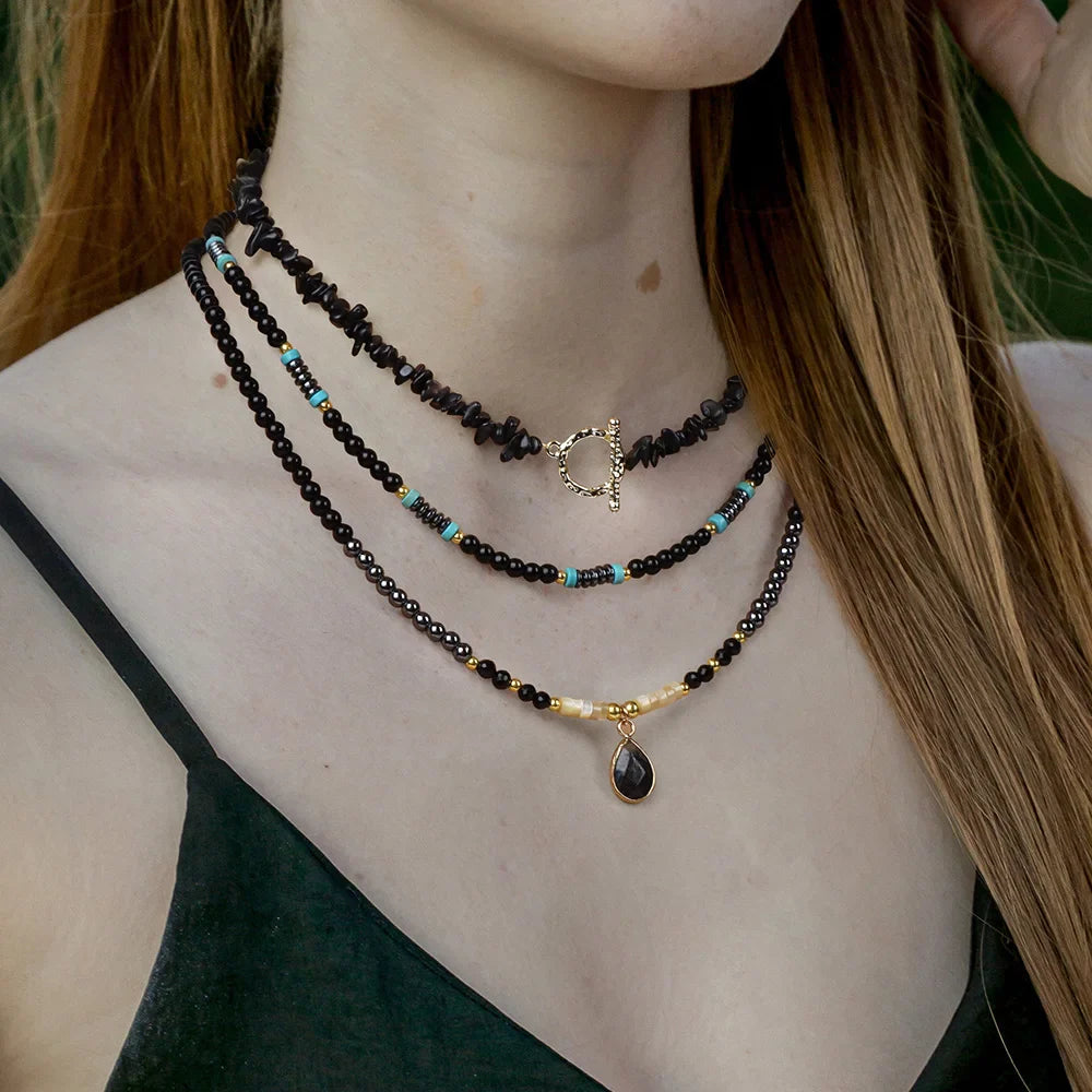 Femlion Tiger Eye Stone Necklace Set Vintage Pendant Choker Jewelry 3Pcs