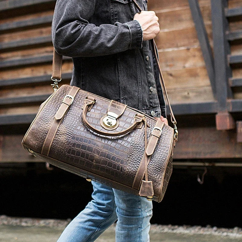 Femlion Vintage Cow Leather Weekender Bag: Stylish Man Travel Luggage & Shoulder Handbag