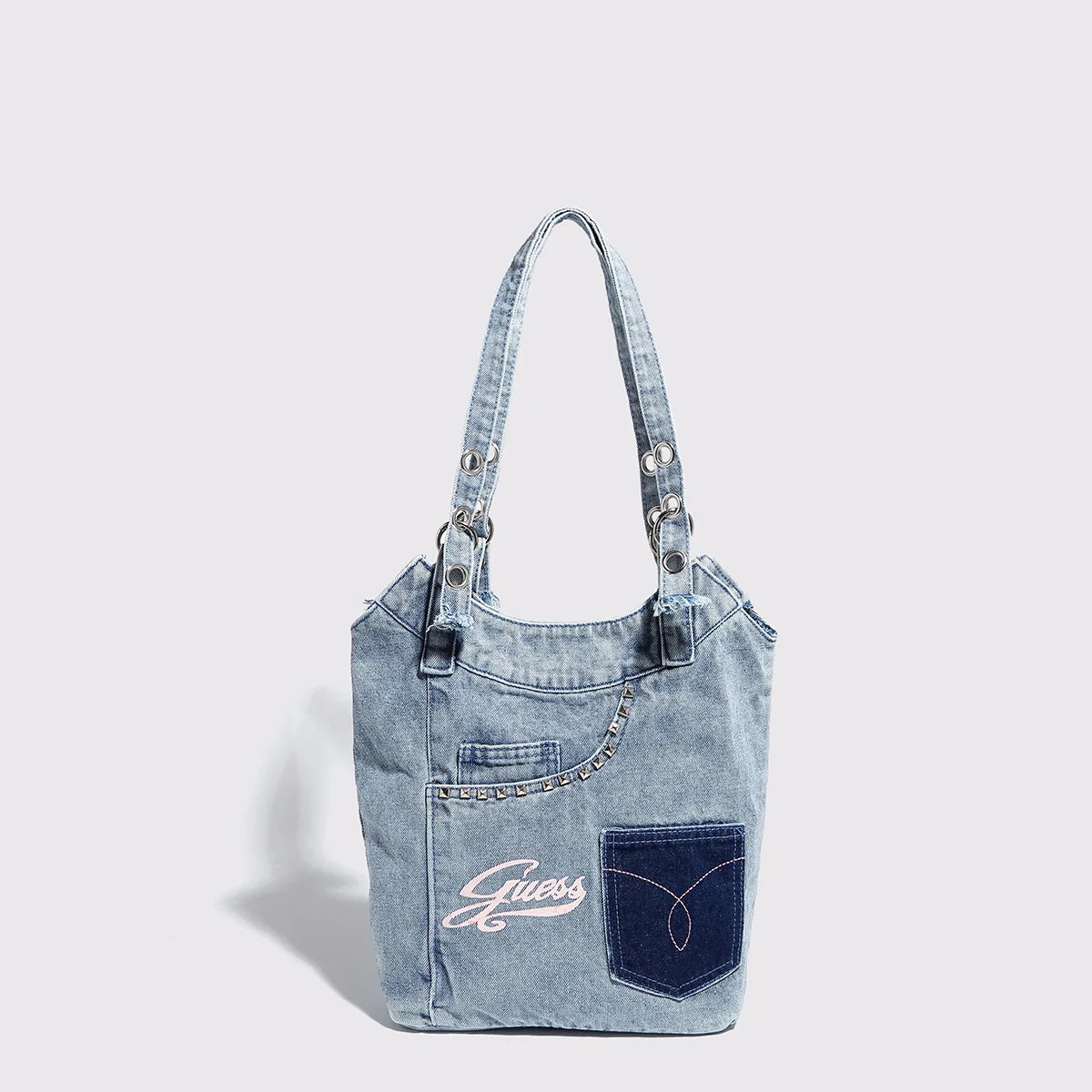 Femlion Washed Denim Underarm Bag: Retro Patchwork Shoulder Bag for Stylish Women